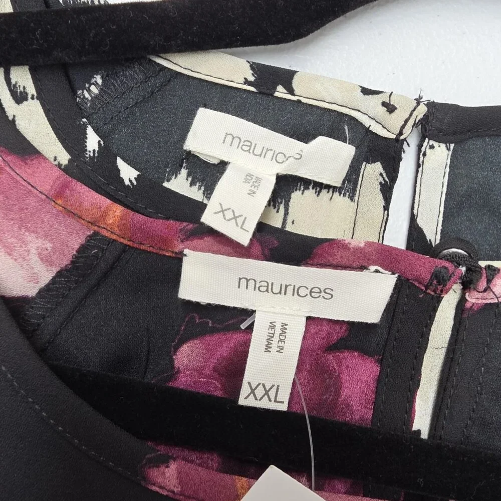 Maurices Blouse Lot 2 Womens XXL Black Floral Long Sleeve Plus Size Top Print - Picture 9 of 15